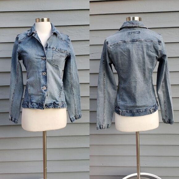Vintage 90s y2k Silver Jeans Blue Jean Acid Wash Denim Blazer Jacket Woman's Md - Picture 1 of 9